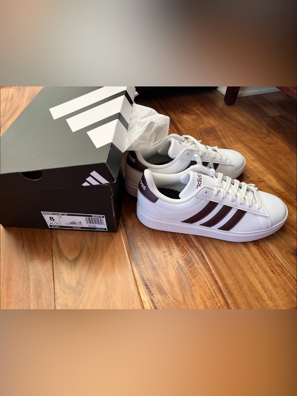 adidas White Sneakers with Maroon Stripes